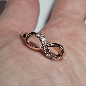 Rose Gold Tone Clear Rhinestone Infinity Ring Size 8